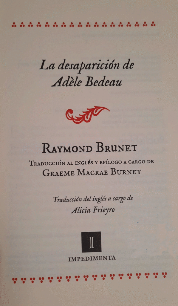 Primera página de la novela La desaparición de Adèle Bedeau